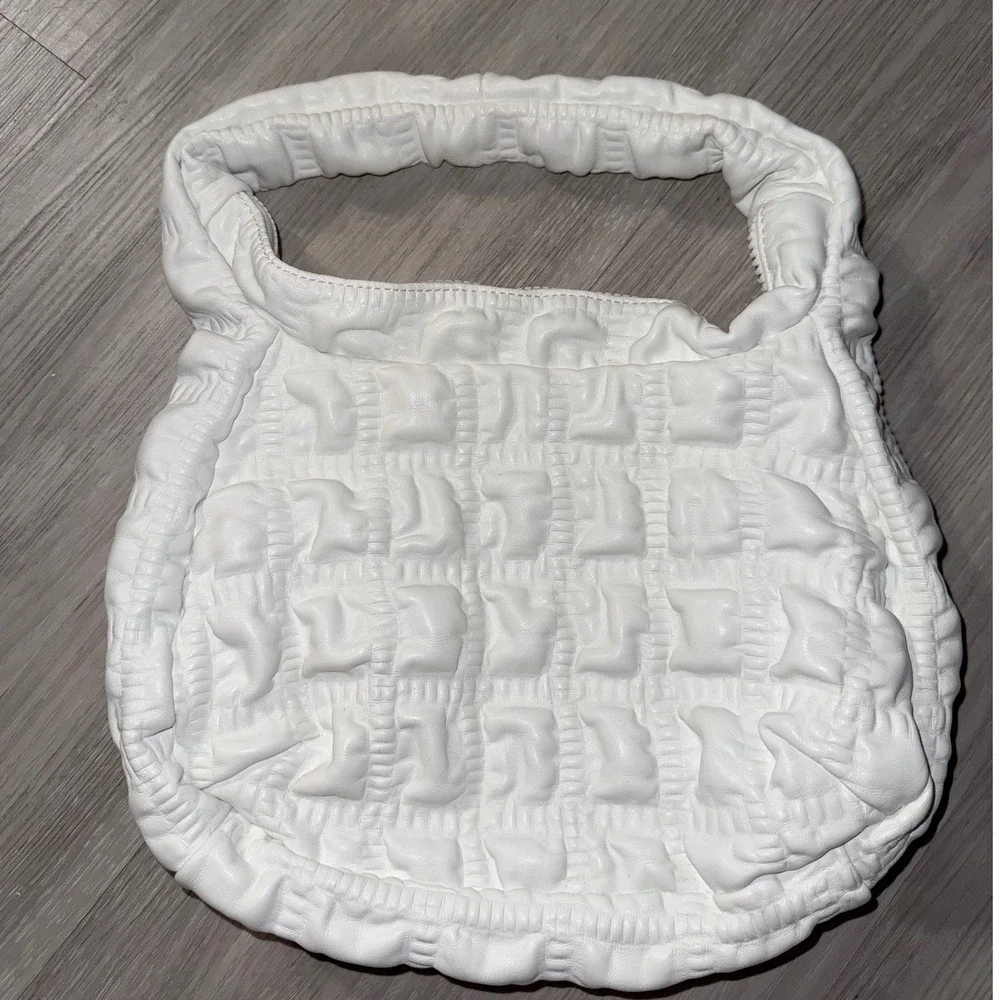 Jason Wu White Quilted Puffy Hobo Bag Textured Top Handle Handbag Gold Hardware